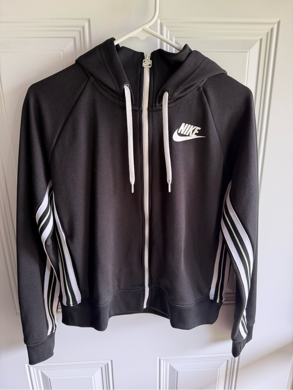 Nike Black Hoodie with White Trim and Drawstrings